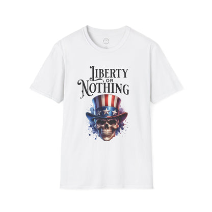 Liberty or Nothing Skull T-Shirt | Unisex Softstyle Tee for Independence Day & Patriotic Celebrations