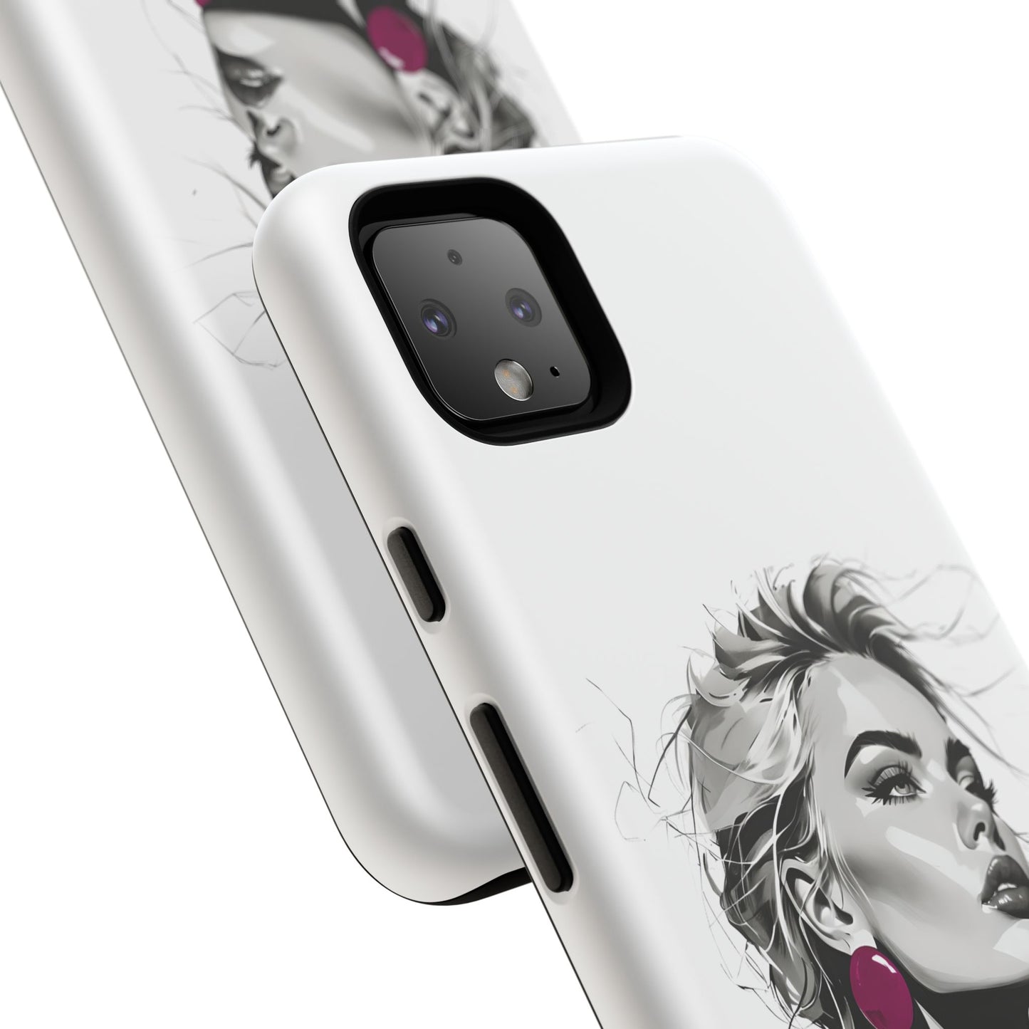 Phone Case — Chic Portrait with Pink Earrings (Stylish Protective Tough Case)