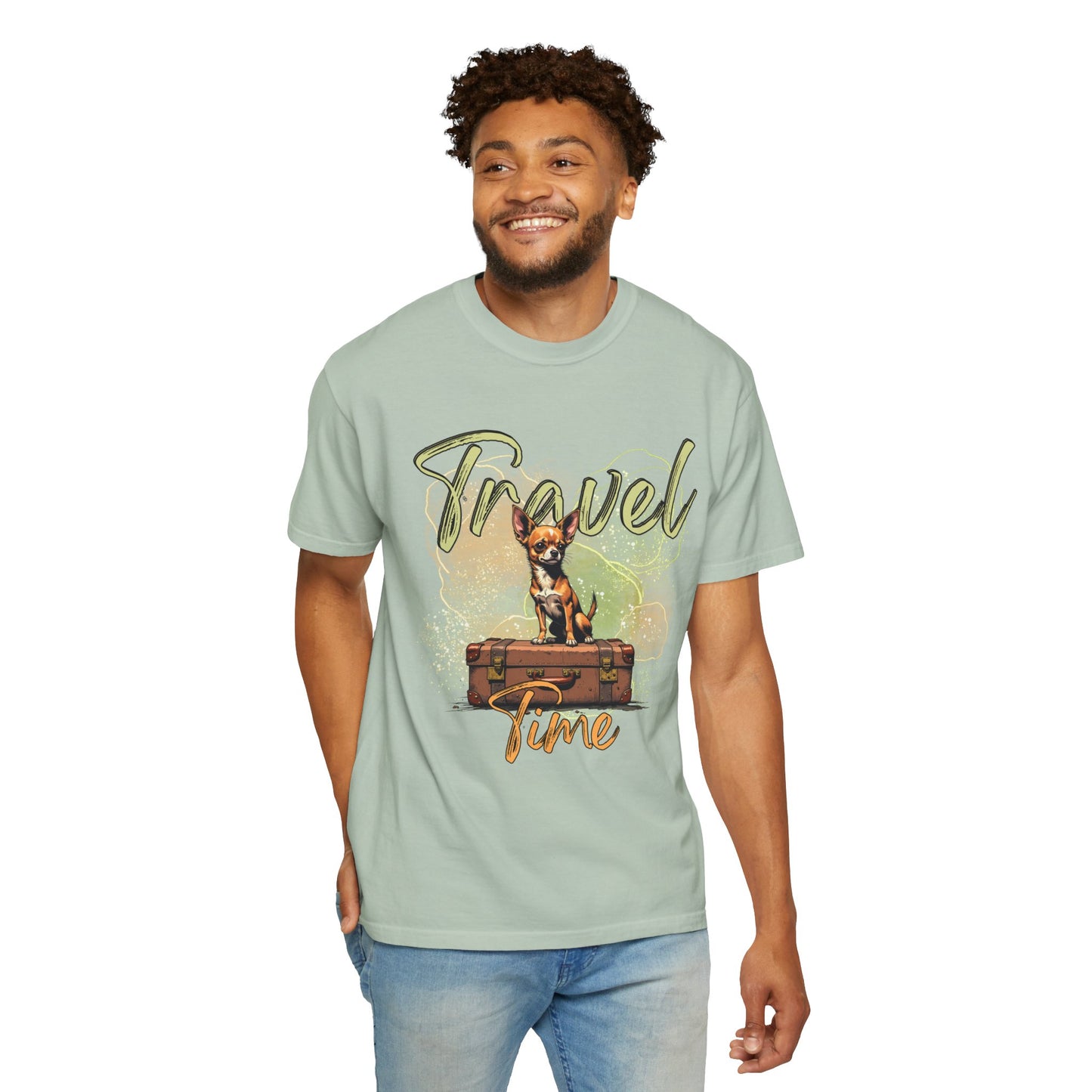 Travel Time Unisex Garment-Dyed T-Shirt - Cute Dog Design for Animal Lovers