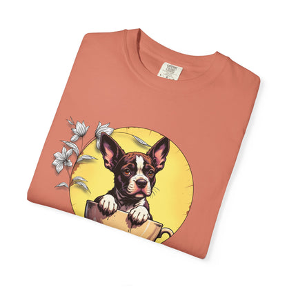 Coffee Pup Unisex Garment-Dyed T-shirt - Cute Dog Lovers Tee