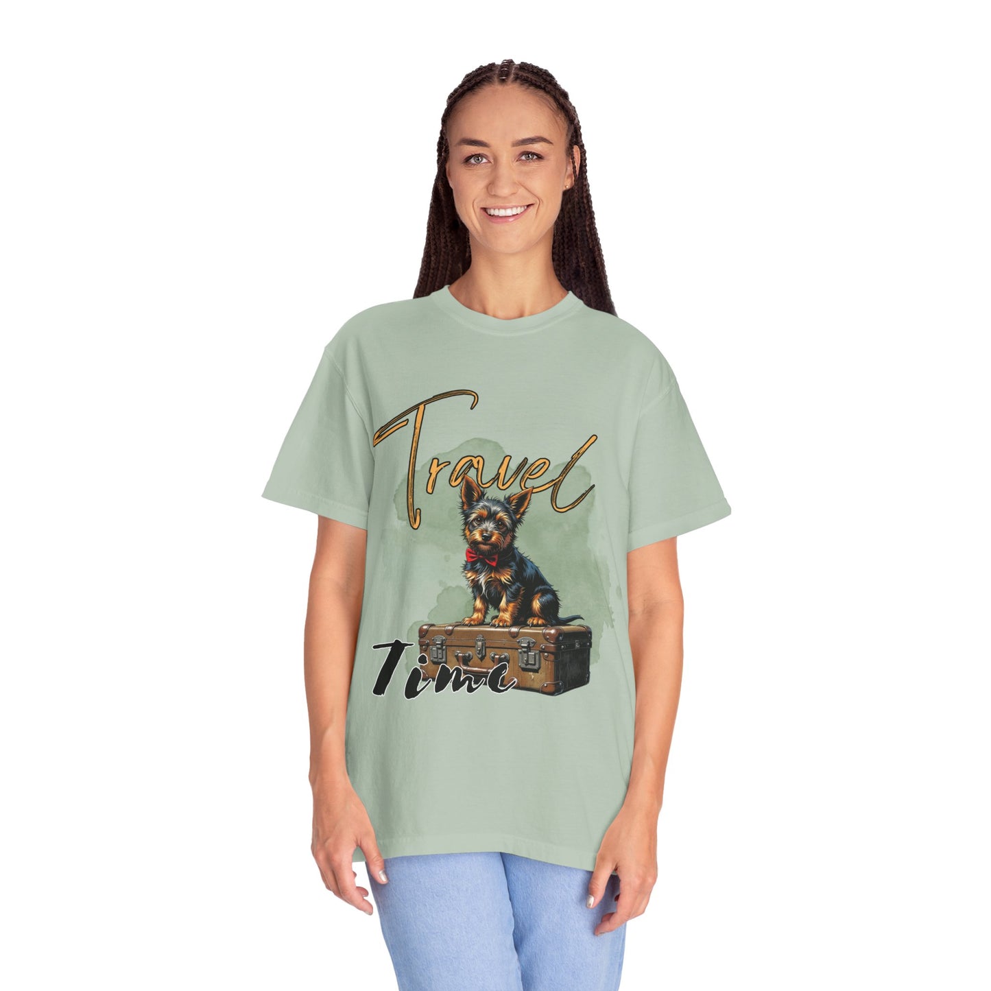 Travel Time Unisex Garment-Dyed T-Shirt with Dog Design