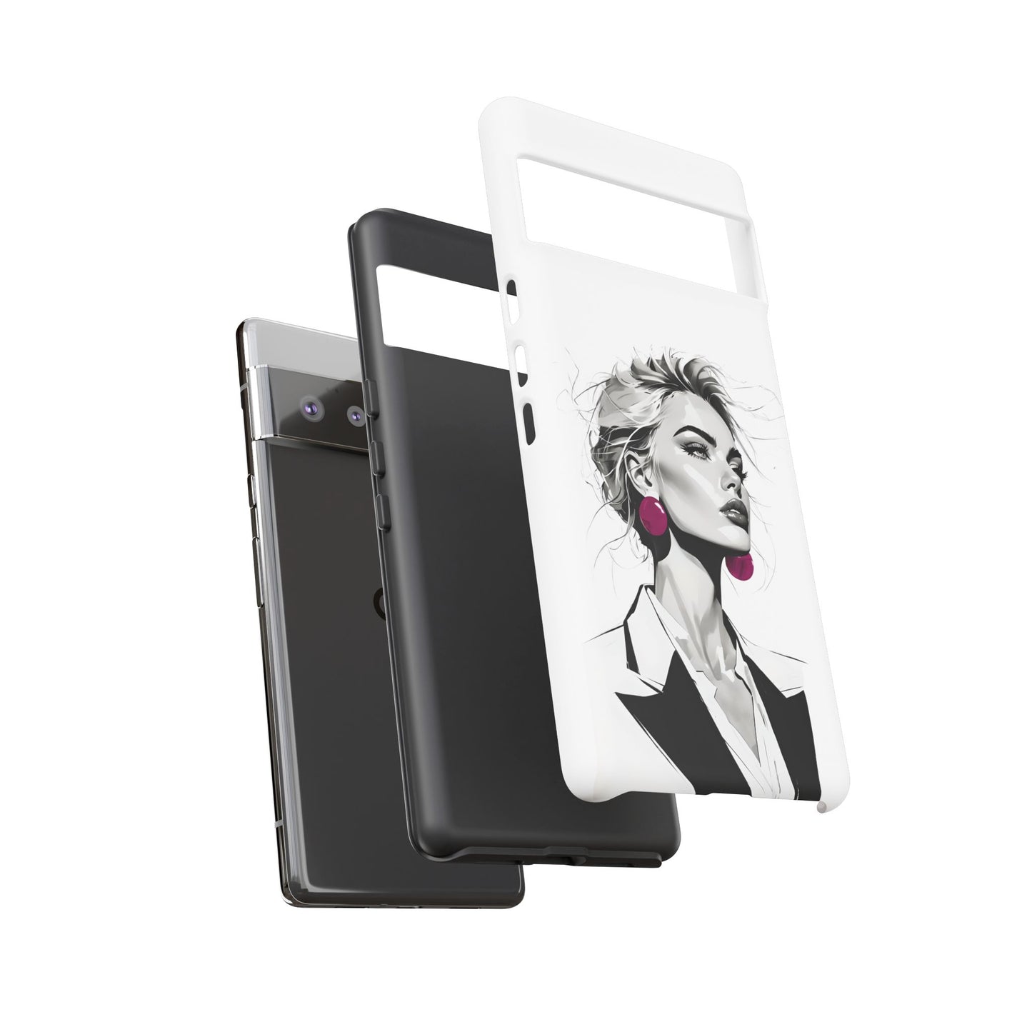 Phone Case — Chic Portrait with Pink Earrings (Stylish Protective Tough Case)