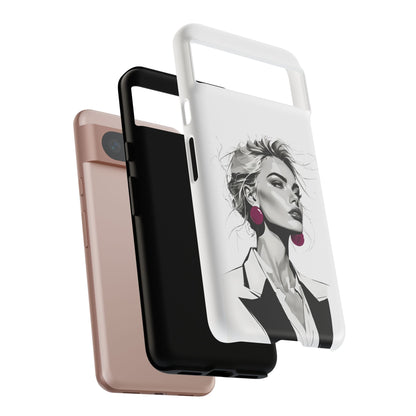 Phone Case — Chic Portrait with Pink Earrings (Stylish Protective Tough Case)