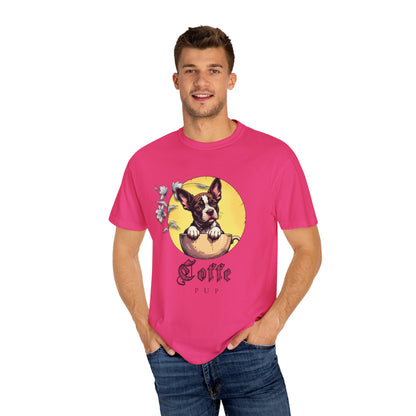 Coffee Pup Unisex Garment-Dyed T-shirt - Cute Dog Lovers Tee