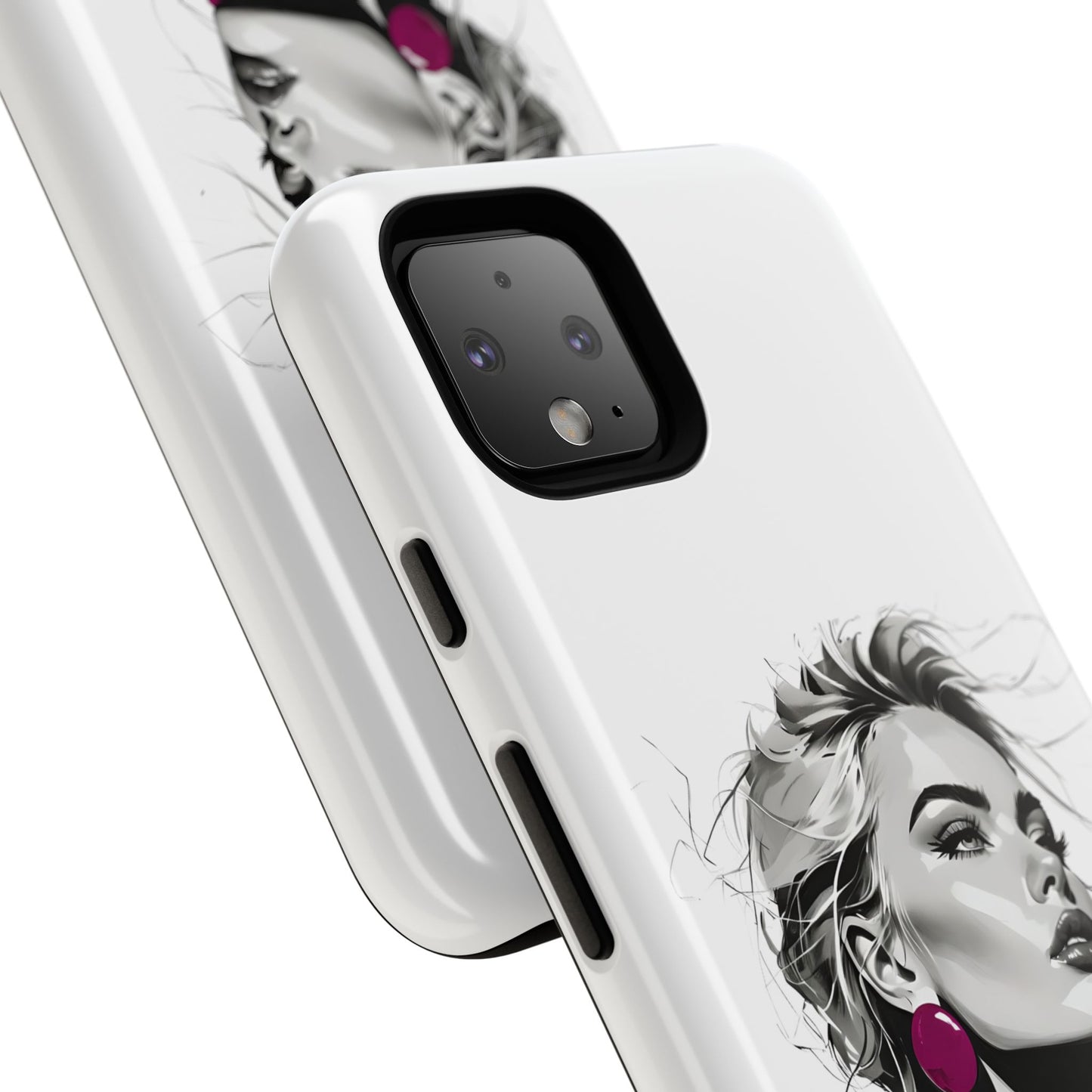 Phone Case — Chic Portrait with Pink Earrings (Stylish Protective Tough Case)