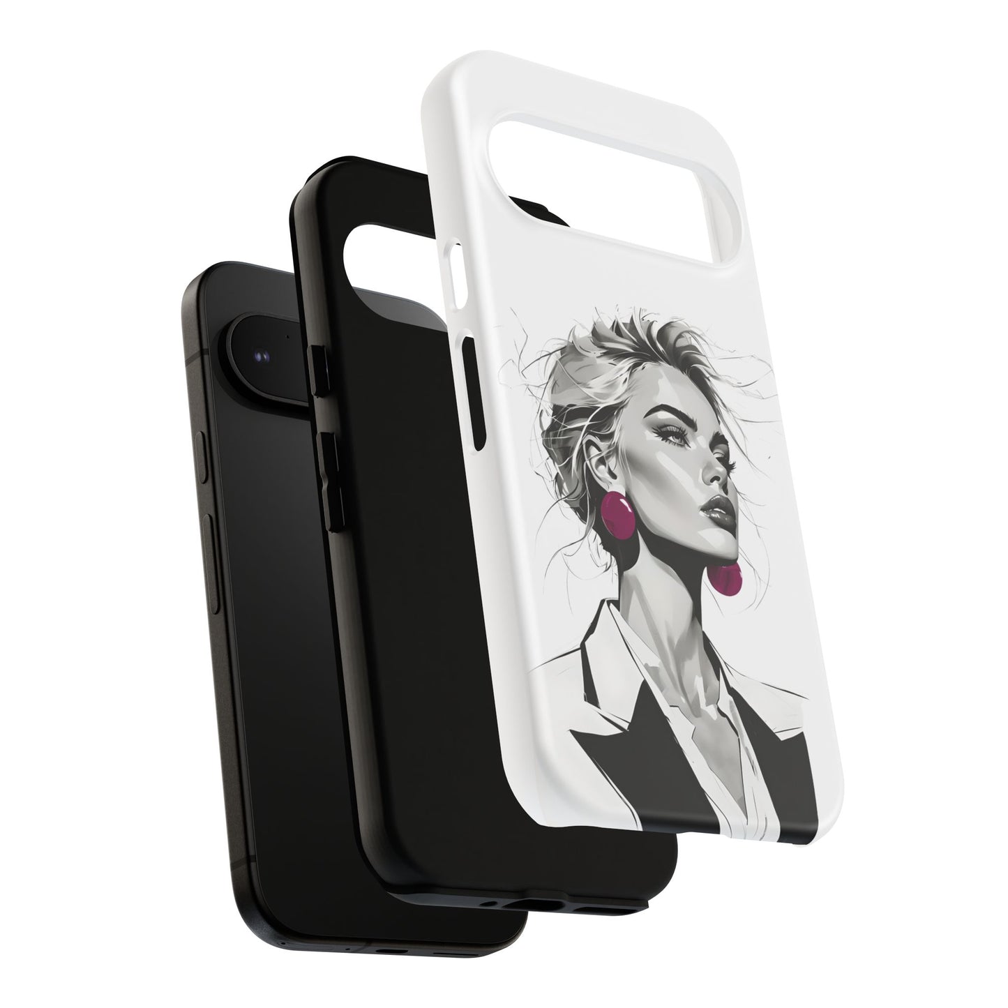 Phone Case — Chic Portrait with Pink Earrings (Stylish Protective Tough Case)