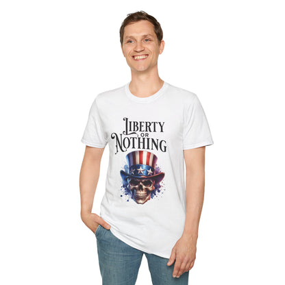 Liberty or Nothing Skull T-Shirt | Unisex Softstyle Tee for Independence Day & Patriotic Celebrations