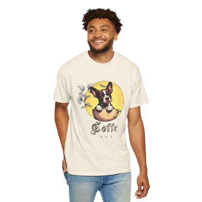 Coffee Pup Unisex Garment-Dyed T-shirt - Cute Dog Lovers Tee