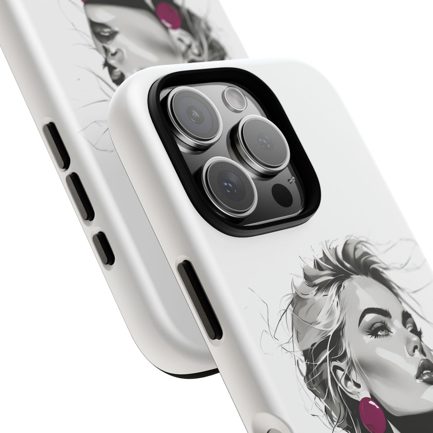 Phone Case — Chic Portrait with Pink Earrings (Stylish Protective Tough Case)