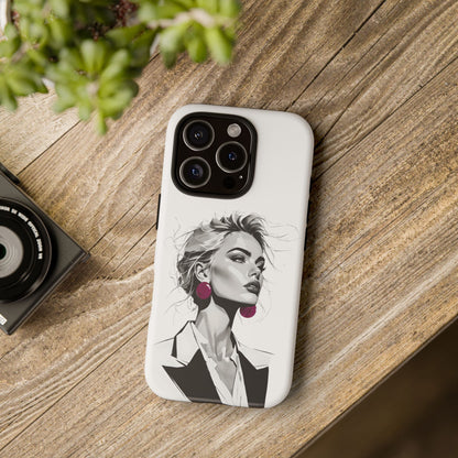 Phone Case — Chic Portrait with Pink Earrings (Stylish Protective Tough Case)