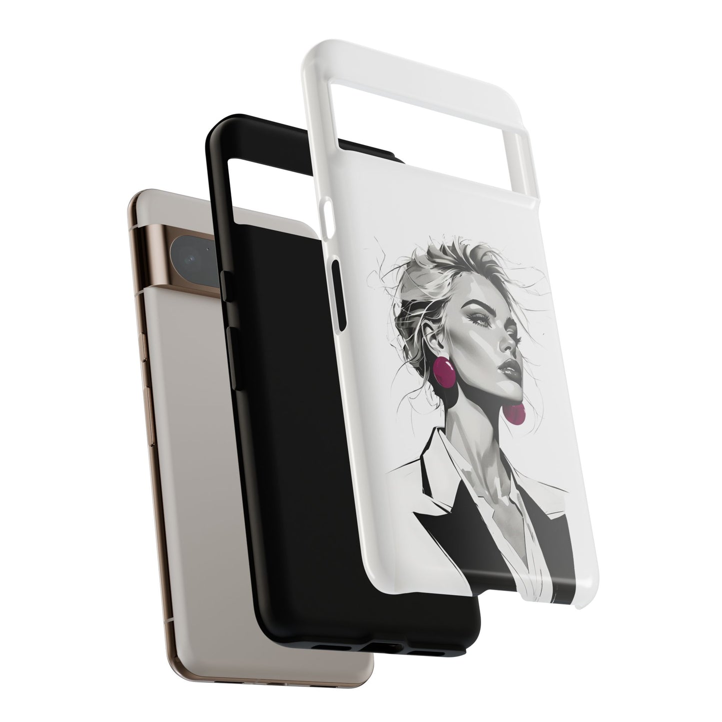 Phone Case — Chic Portrait with Pink Earrings (Stylish Protective Tough Case)