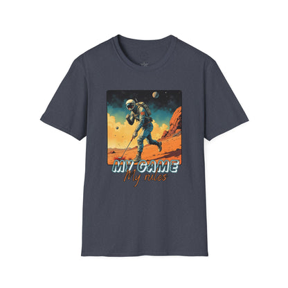 Vintage Space Explorer T-Shirt - 'My Game My Rules' golf, moon,sport