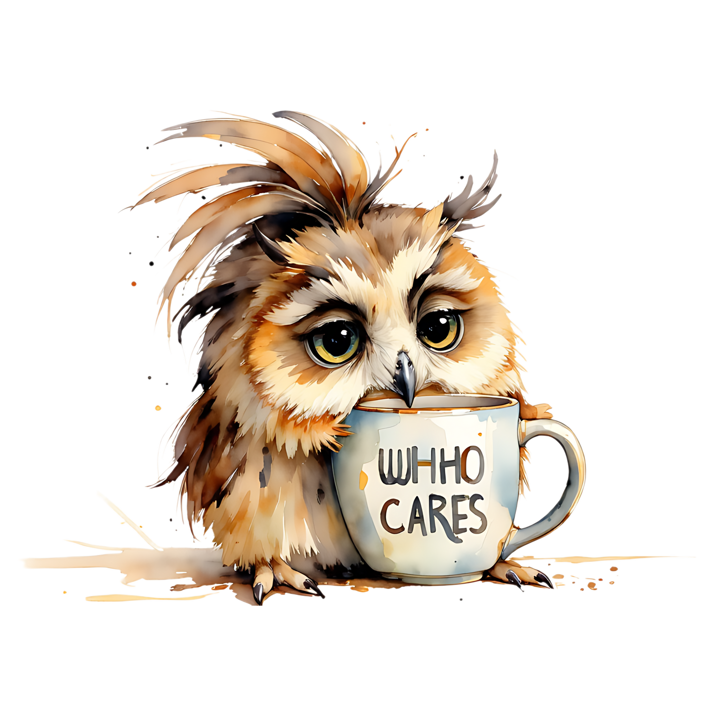 Grumpy Owl Holding Mug Enamel Camp Cup | Who Cares Coffee Illustration