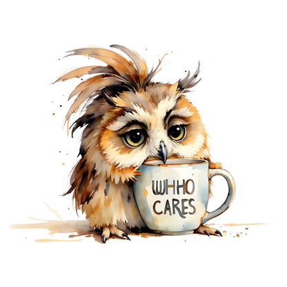 Grumpy Owl Holding Mug Enamel Camp Cup | Who Cares Coffee Illustration