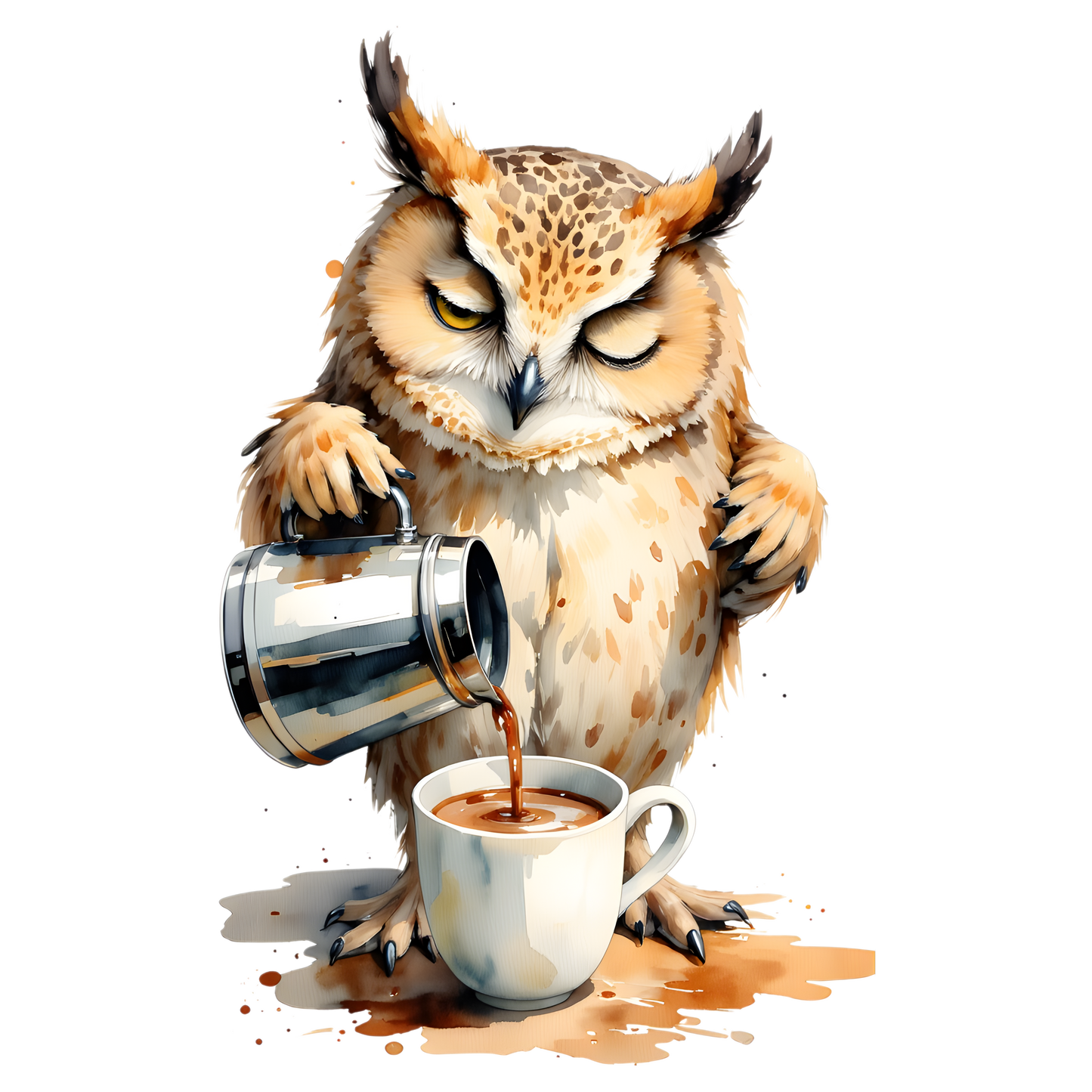 Latte Mug — Sleepy Owl Pouring Coffee Ceramic Mug, Funny Coffee Lover Gift