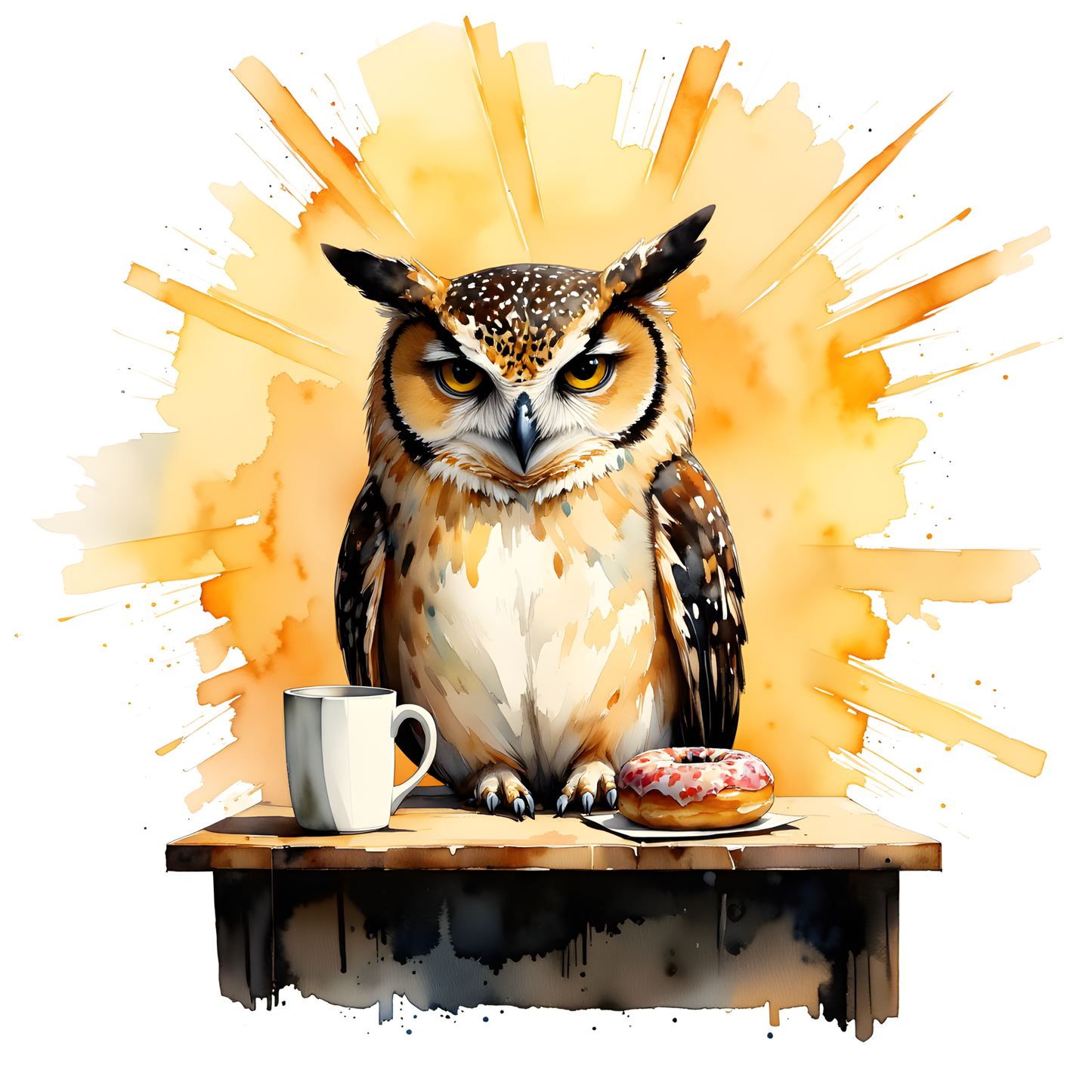 Owl Latte Mug - 'Good Morning' Ceramic Coffee Cup, Watercolor Owl Coffee Lover Gift