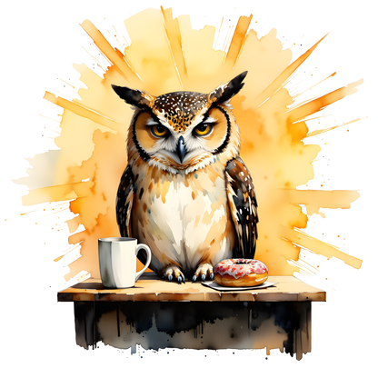 Owl Latte Mug - 'Good Morning' Ceramic Coffee Cup, Watercolor Owl Coffee Lover Gift