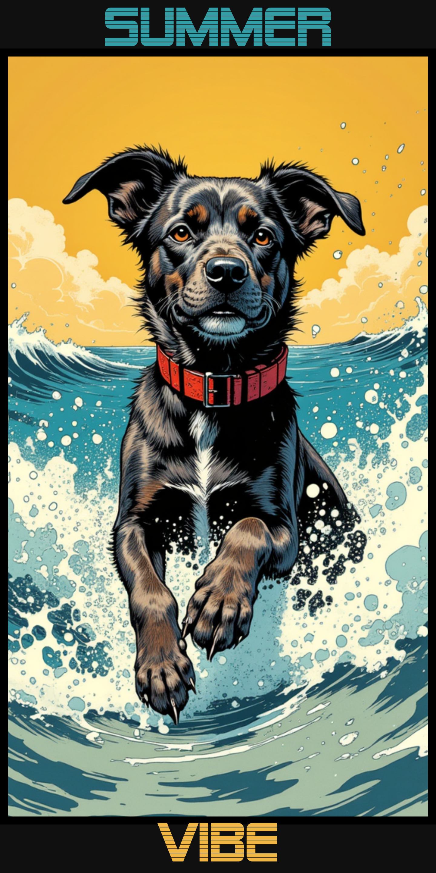 Beach Towel — 'Summer Vibe' Surfing Dog Graphic Towel