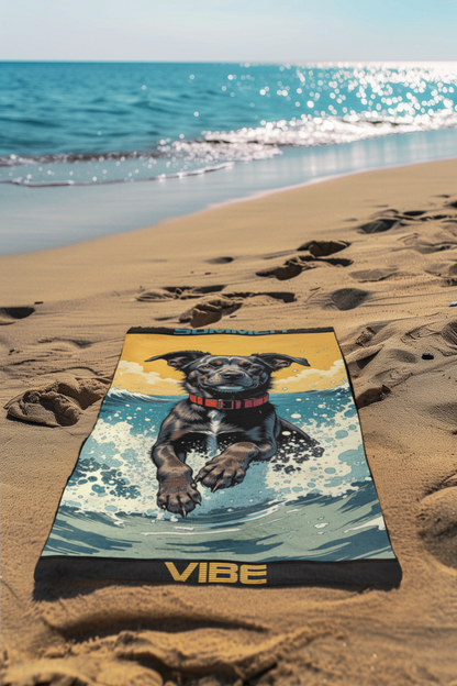 Beach Towel — 'Summer Vibe' Surfing Dog Graphic Towel