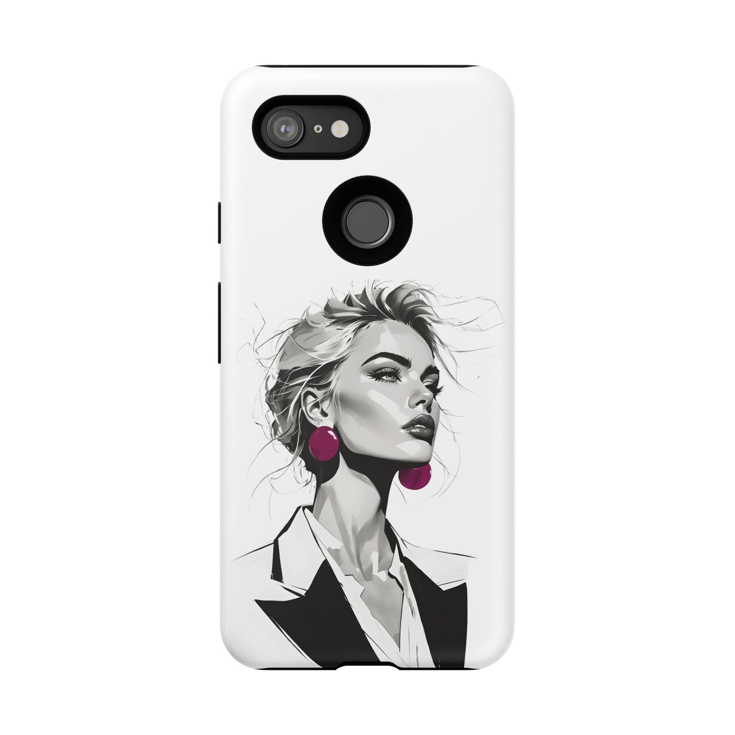Phone Case — Chic Portrait with Pink Earrings (Stylish Protective Tough Case)