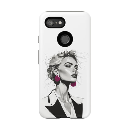 Phone Case — Chic Portrait with Pink Earrings (Stylish Protective Tough Case)