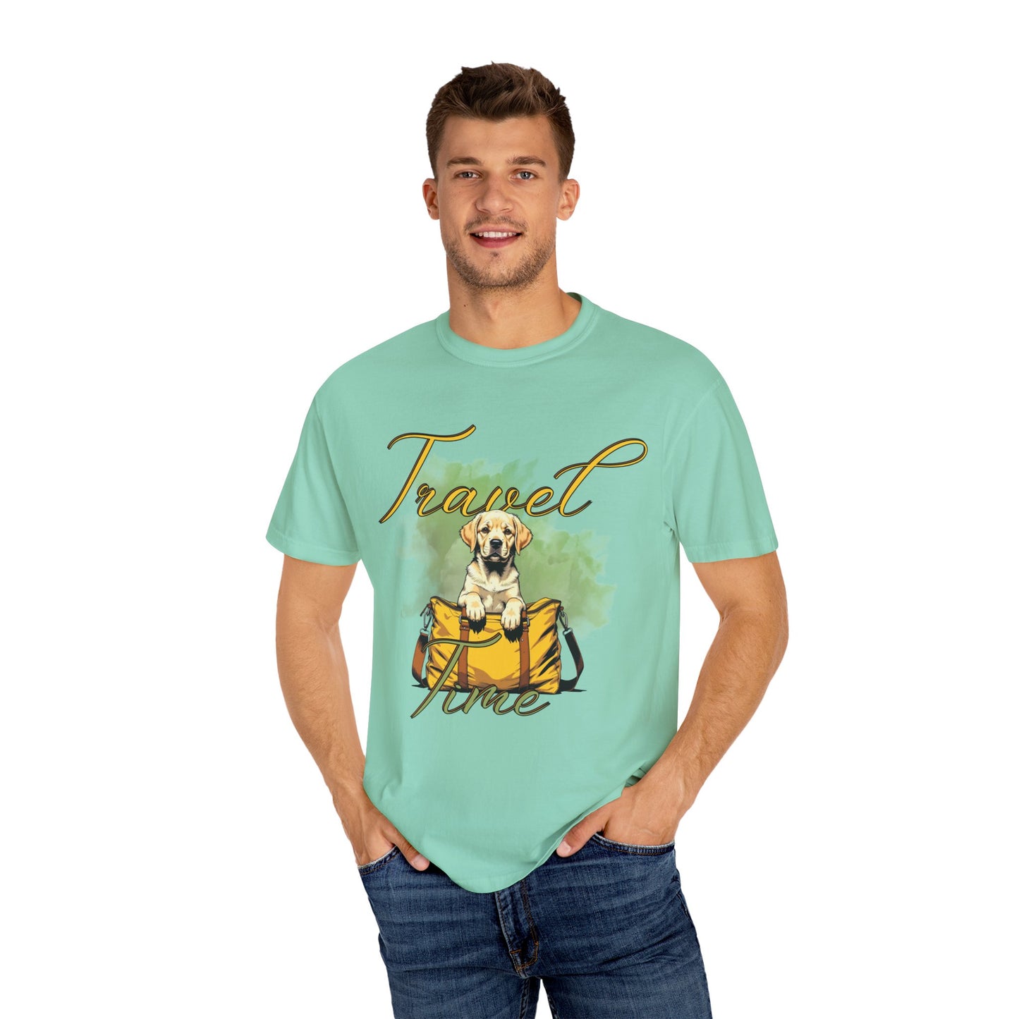 Travel Time Dog T-Shirt - Unisex Garment-Dyed Tee for Pet Lovers