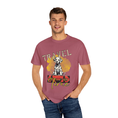 Travel Time Dog T-Shirt, Unisex Graphic Tee, Pet Lover's Gift, Vacation Shirt, Travel Enthusiast Apparel