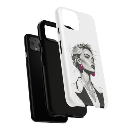 Phone Case — Chic Portrait with Pink Earrings (Stylish Protective Tough Case)