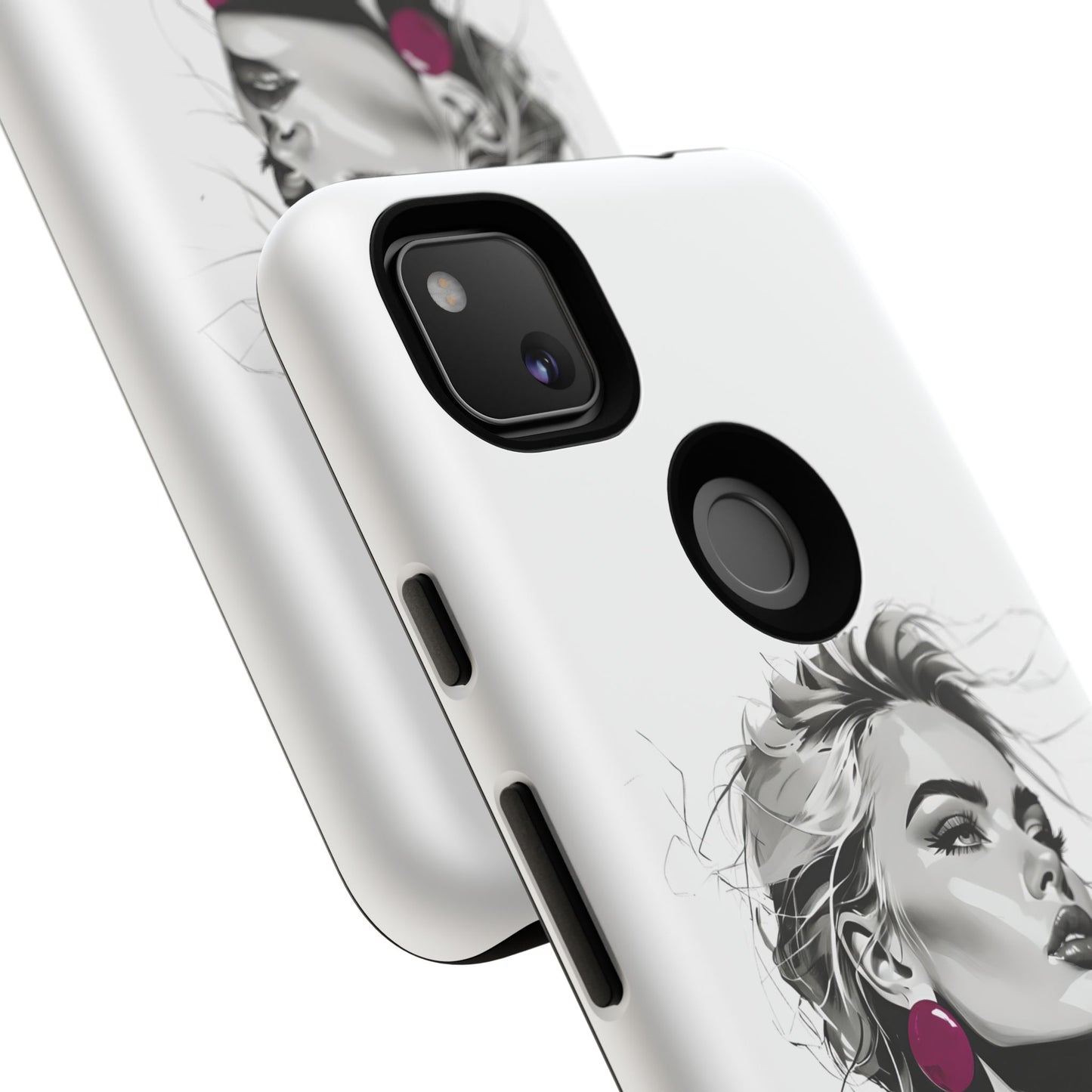 Phone Case — Chic Portrait with Pink Earrings (Stylish Protective Tough Case)