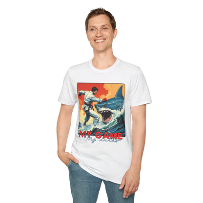 My Game Unisex Softstyle T-Shirt - Retro Shark Design Tee for Adventure Lovers, karate,sport