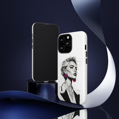 Phone Case — Chic Portrait with Pink Earrings (Stylish Protective Tough Case)