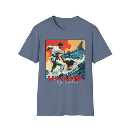 My Game Unisex Softstyle T-Shirt - Retro Shark Design Tee for Adventure Lovers, karate,sport