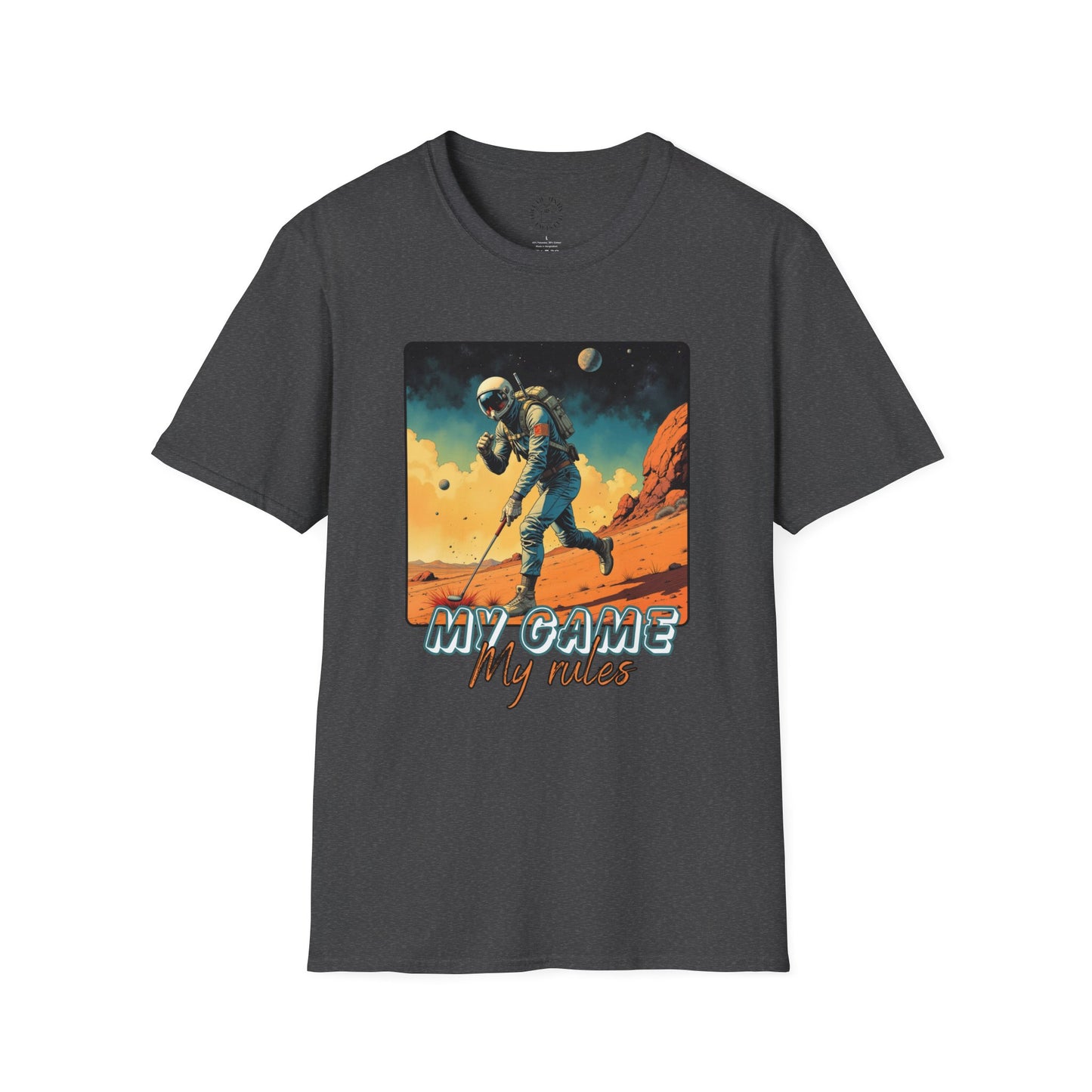 Vintage Space Explorer T-Shirt - 'My Game My Rules' golf, moon,sport
