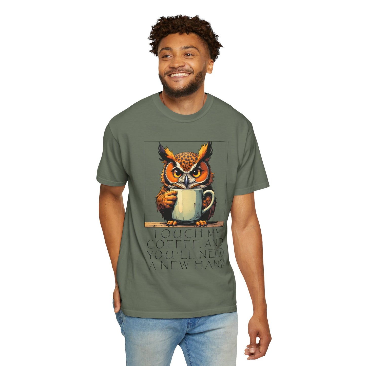 Coffee Owl T‑Shirt - "Touch My Coffee and You'll Need a New Hand" Graphic Tee