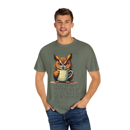 Coffee Owl T‑Shirt - "Touch My Coffee and You'll Need a New Hand" Graphic Tee