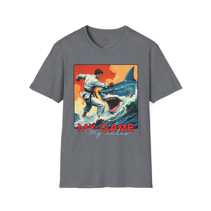 My Game Unisex Softstyle T-Shirt - Retro Shark Design Tee for Adventure Lovers, karate,sport