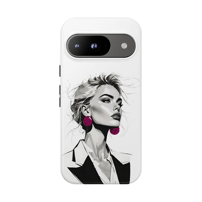 Phone Case — Chic Portrait with Pink Earrings (Stylish Protective Tough Case)