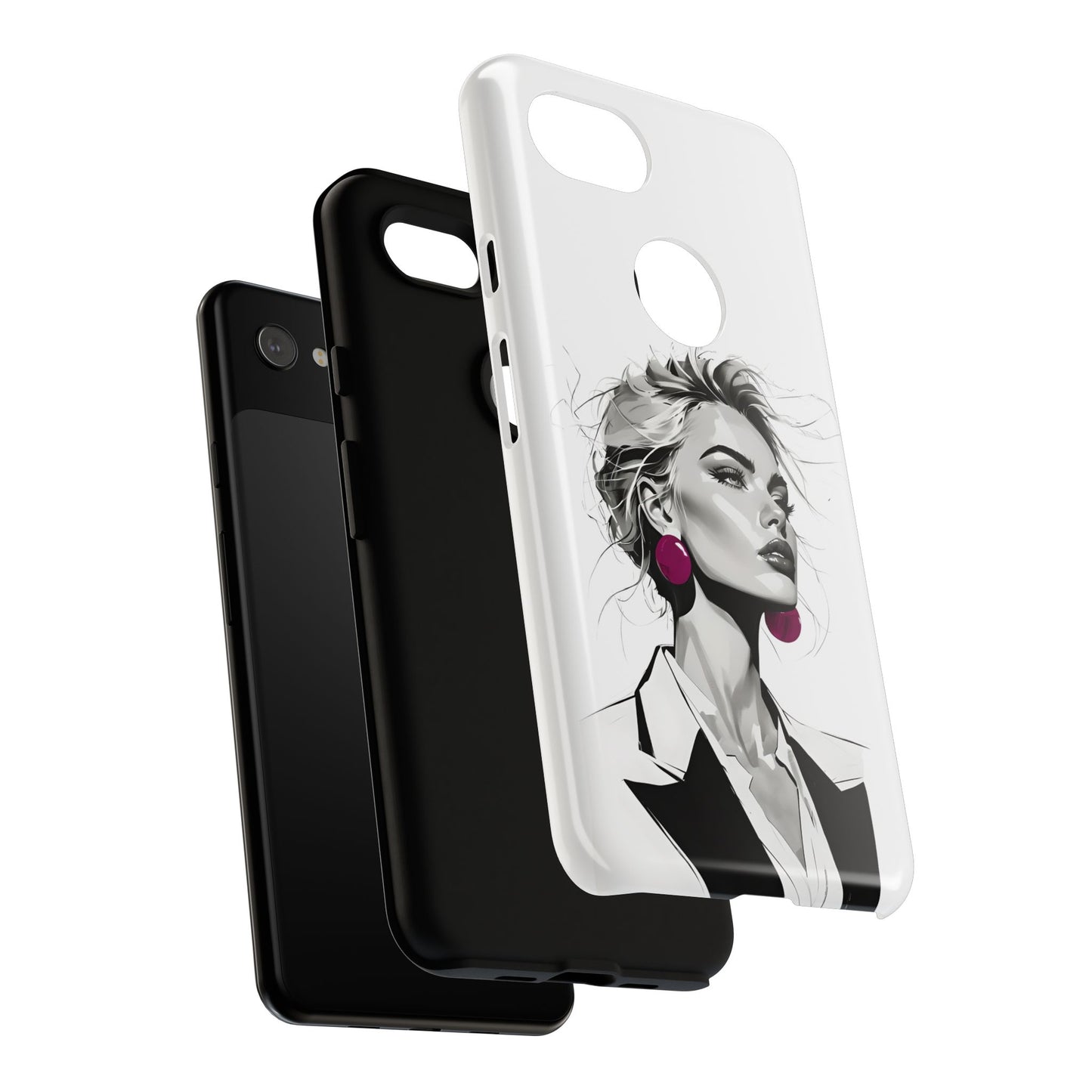 Phone Case — Chic Portrait with Pink Earrings (Stylish Protective Tough Case)