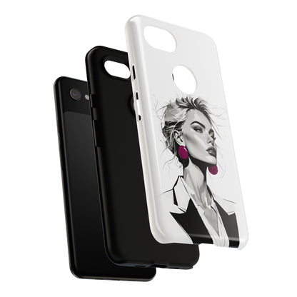 Phone Case — Chic Portrait with Pink Earrings (Stylish Protective Tough Case)