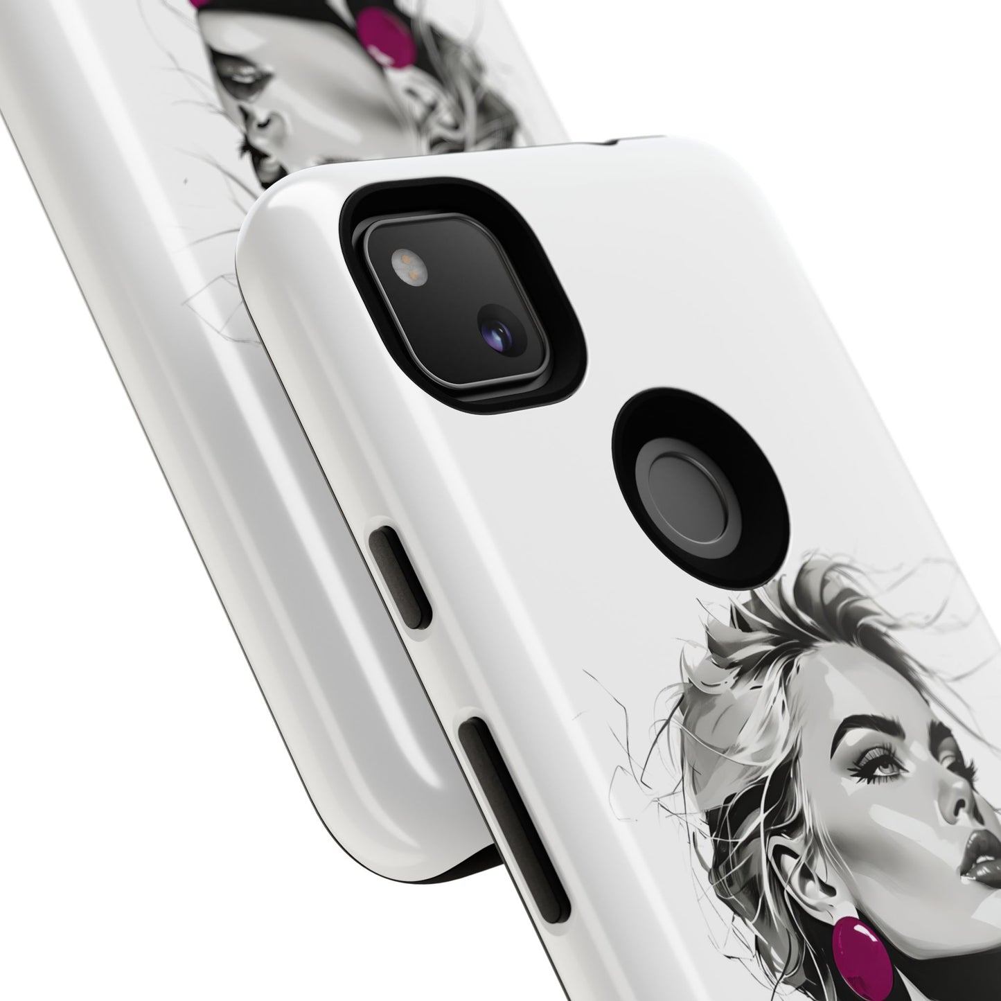 Phone Case — Chic Portrait with Pink Earrings (Stylish Protective Tough Case)