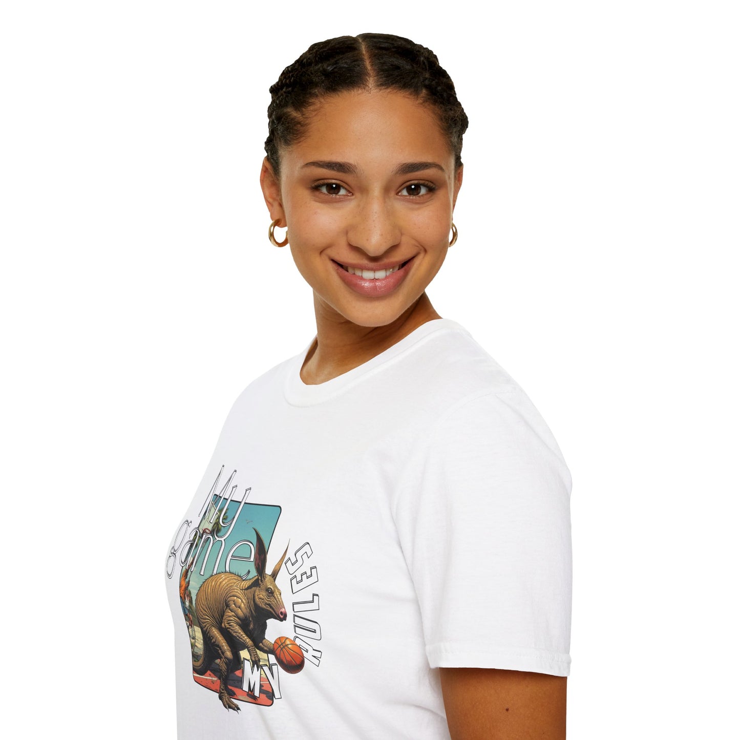 Retro Dinosaur Basketball T-Shirt - Fun Graphic Tee for Sport Enthusiasts, armadillo