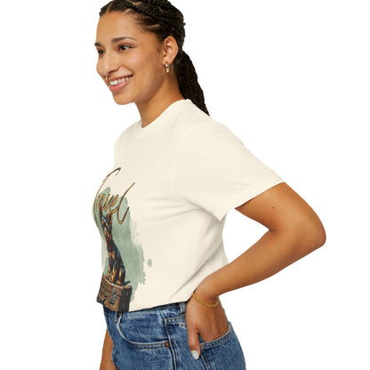 Travel Time Unisex Garment-Dyed T-Shirt with Dog Design