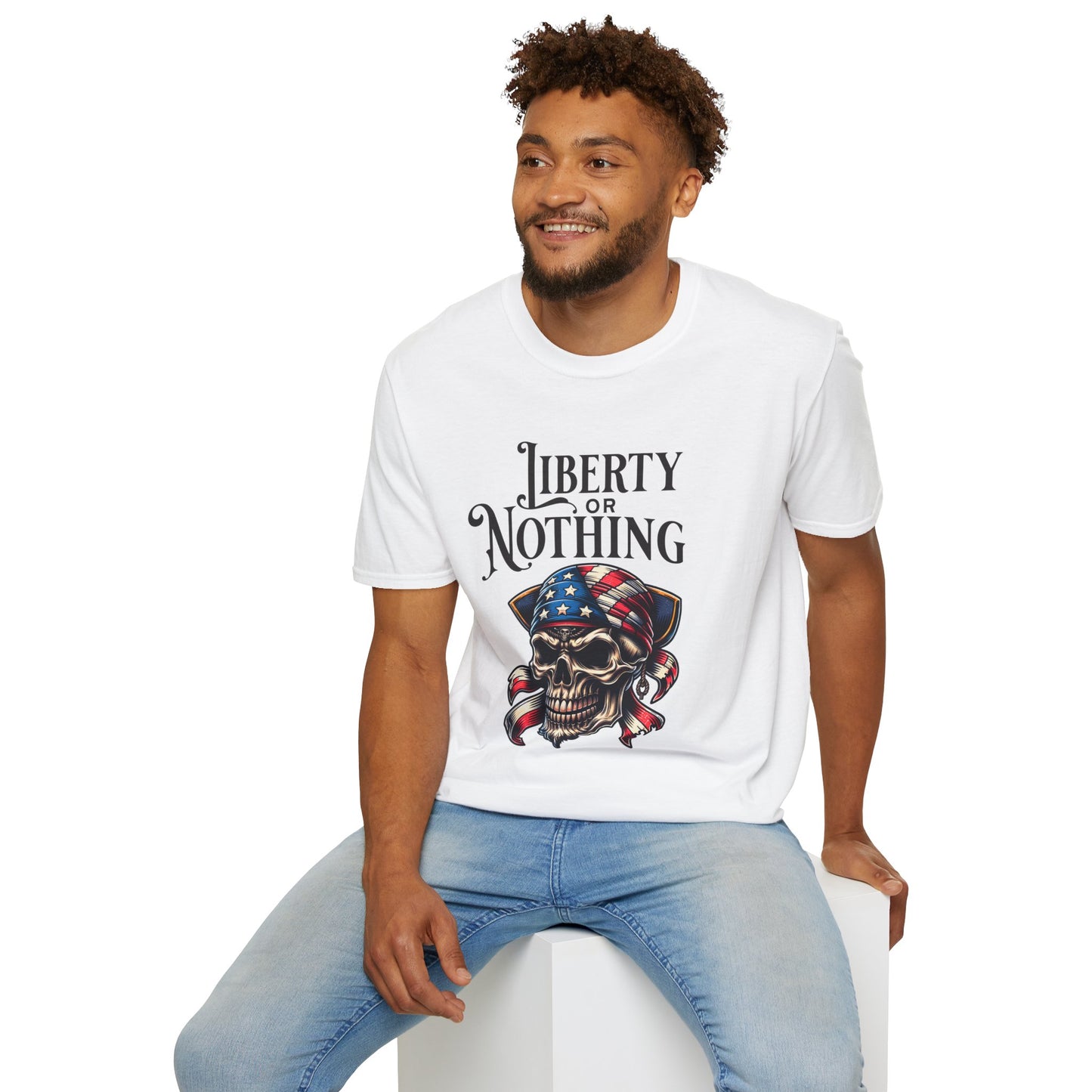 Liberty or Nothing Skull T-Shirt | Unisex Softstyle Tee for Independence Day & Patriotic Celebrations