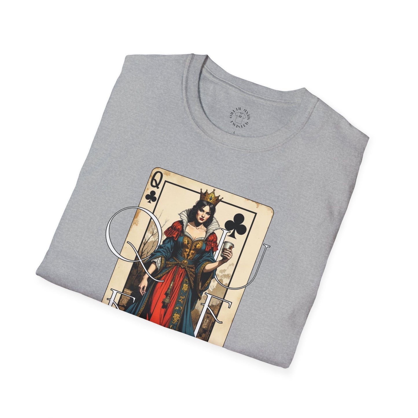 Queen Playing Card Graphic Unisex Softstyle T-Shirt, girl. queen