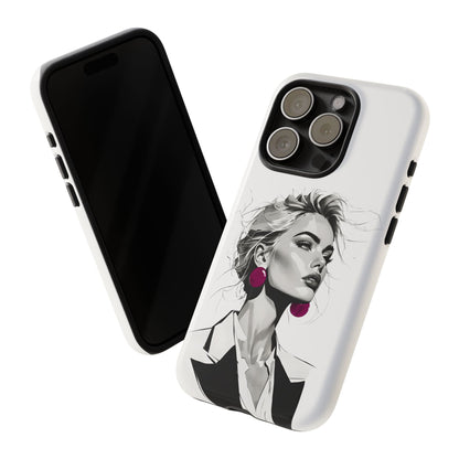 Phone Case — Chic Portrait with Pink Earrings (Stylish Protective Tough Case)