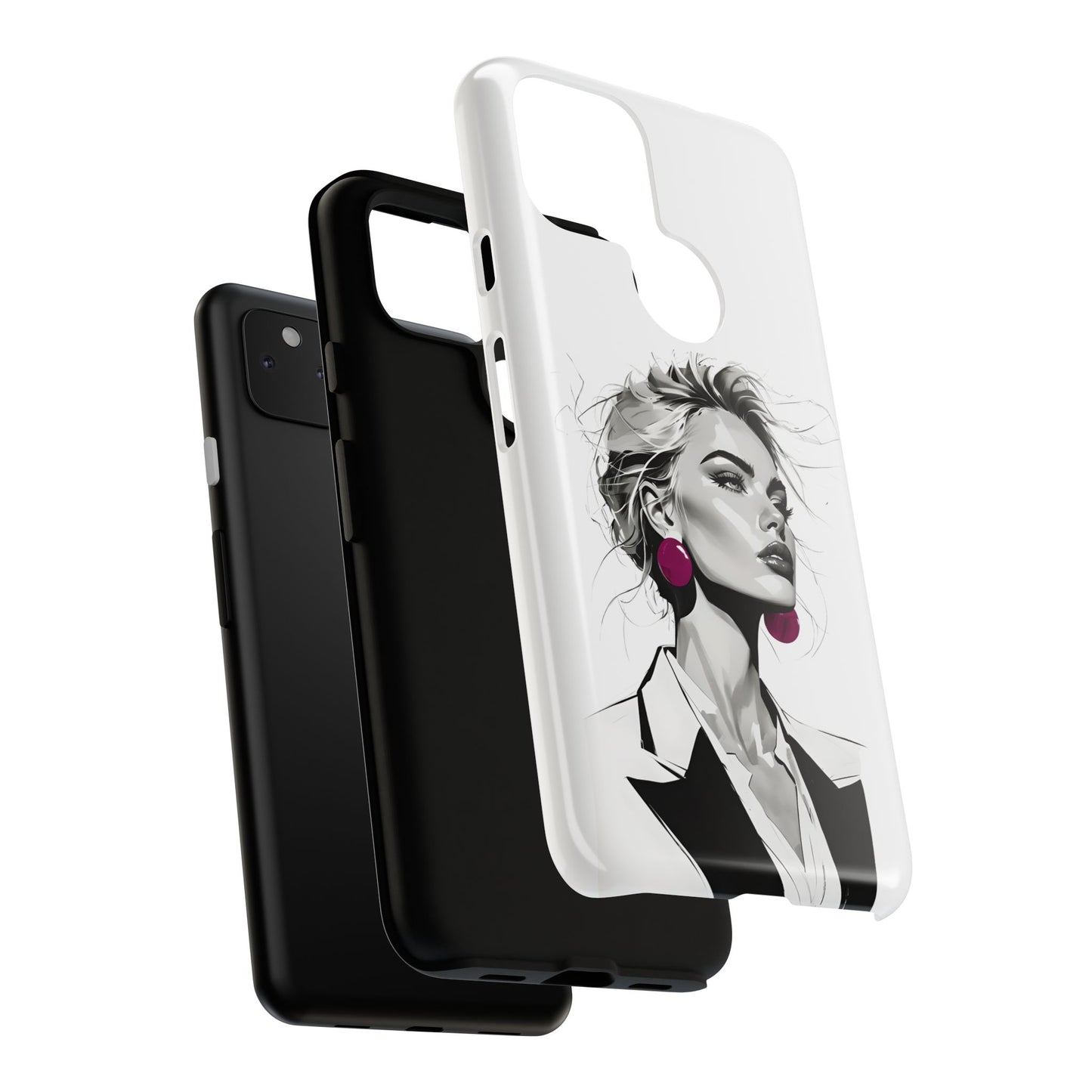 Phone Case — Chic Portrait with Pink Earrings (Stylish Protective Tough Case)