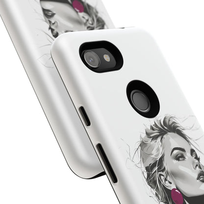 Phone Case — Chic Portrait with Pink Earrings (Stylish Protective Tough Case)