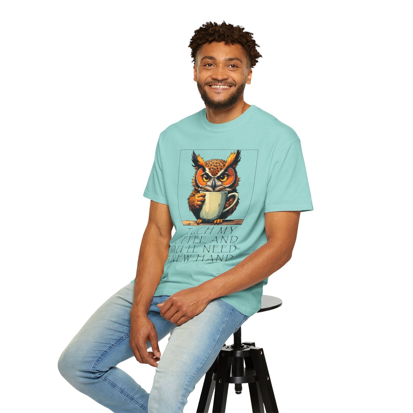 Coffee Owl T‑Shirt - "Touch My Coffee and You'll Need a New Hand" Graphic Tee