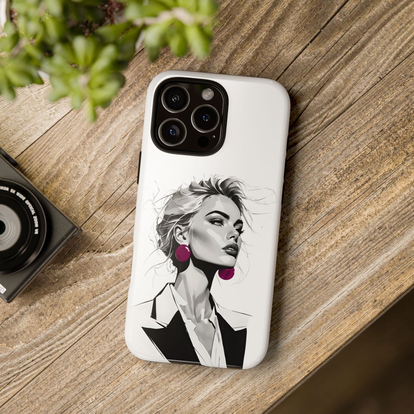 Phone Case — Chic Portrait with Pink Earrings (Stylish Protective Tough Case)