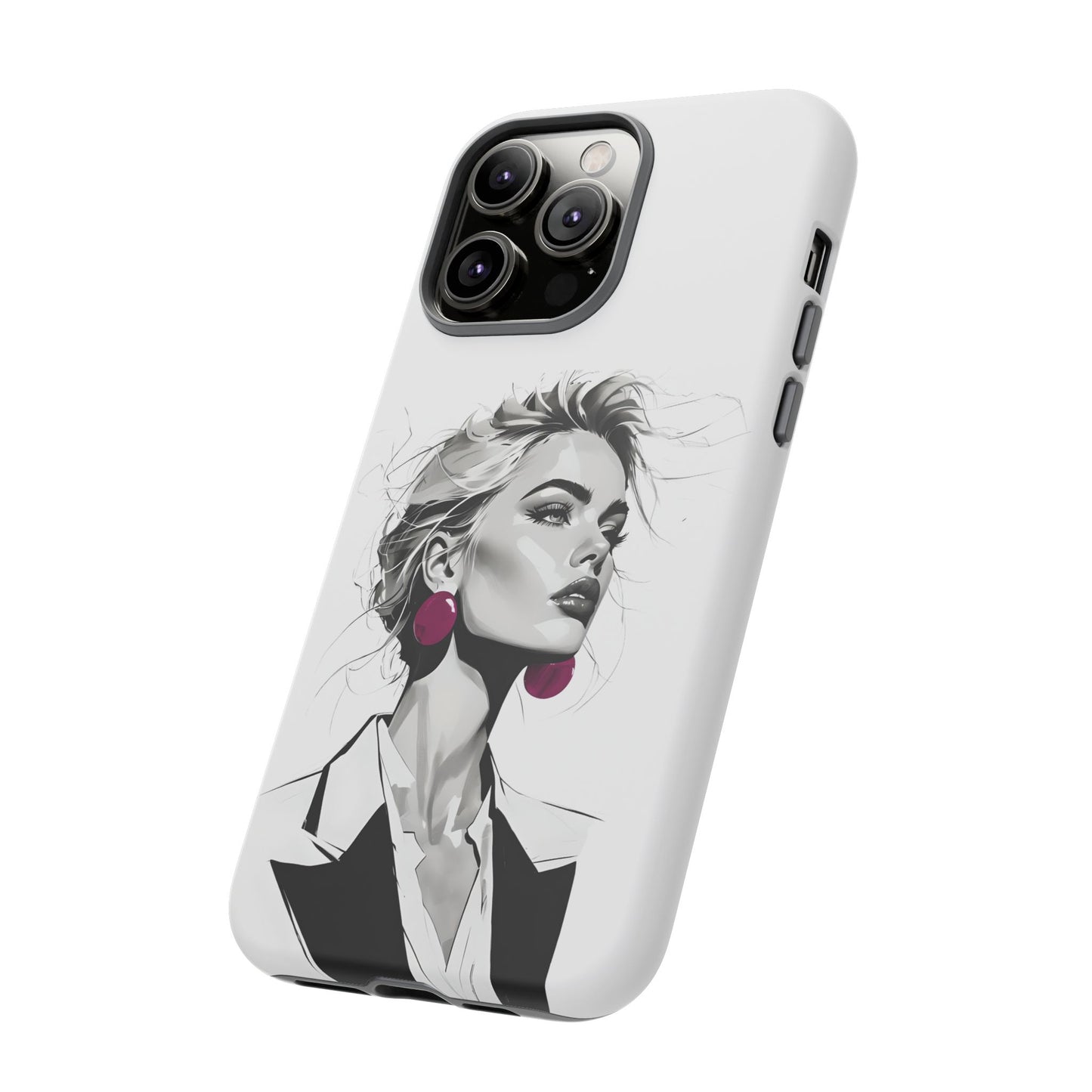 Phone Case — Chic Portrait with Pink Earrings (Stylish Protective Tough Case)